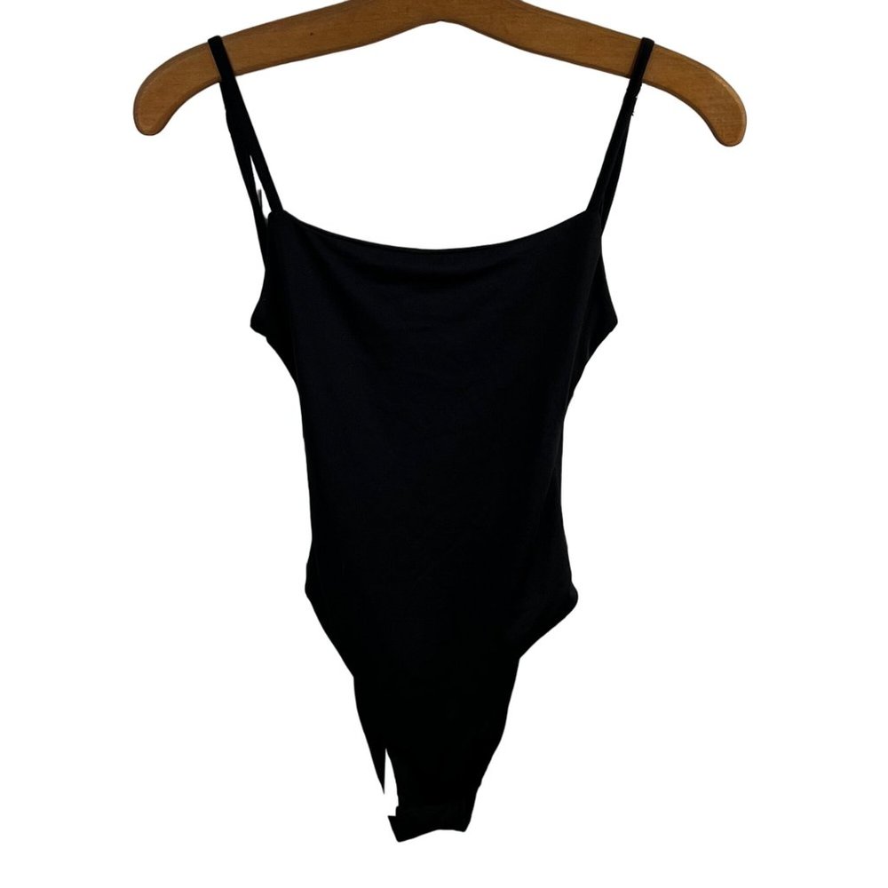 Adika Bodysuit Womens XS Square Neck Adjustable Spaghetti Strap Black NEW